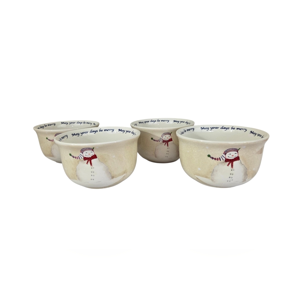 Oneida Snowmates Snowman Debbie Taylor-Kerman 6" Soup Cereal Bowl Set Of 4 Cream
